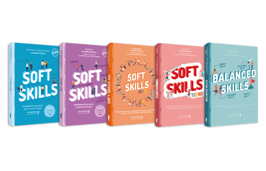 Coleção de livros “Soft Skills” e “Balanced Skills” de Lucedile Antunes, com capas coloridas alinhadas lado a lado, destacando temas de competências socioemocionais e desenvolvimento humano.